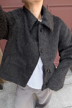 Dark Grey Wollmischung gebürstete Jacke