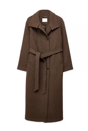 Taupe Wool Blend High Neck Coat
