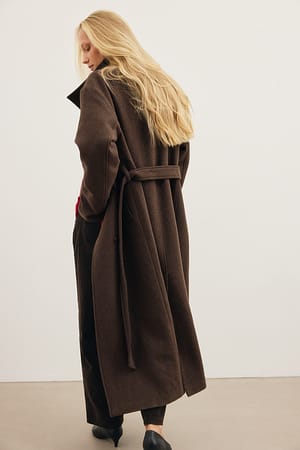 Taupe Wollen mix jas met hoge kraag