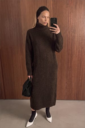 Brown Wool Blend Knitted Midi Dress