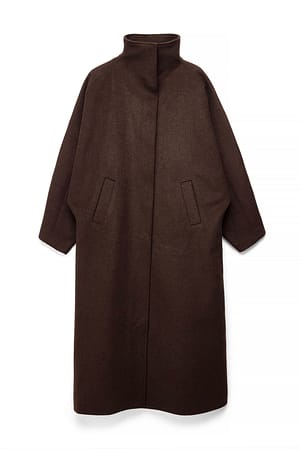 Brown Wool Blend Oversized High Neck Coat