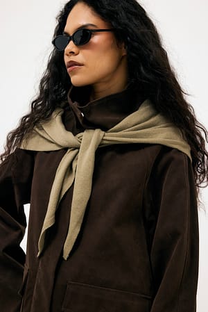 Khaki Green Wool Knitted Triangle Scarf