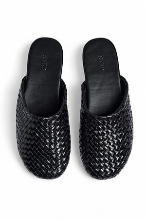 Black Woven Leather Sliders
