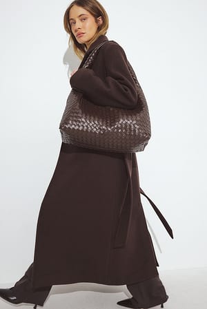 Brown Woven Rounded Tote Bag