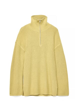 Dusty Yellow Zipper Detailed Long Knit Sweater
