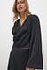 Black Asymmetrisches, überlappendes Satin-Oberteil mit langen Ärmeln