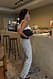 Beige gestreifte Hose