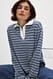 Indigo/Ecru Stripe Langarm-Poloshirt