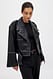 Black Gewaschene Cropped PU-Bikerjacke