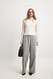 Grey Stripe Elastic Mid Waist Pants