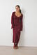 Burgundy Fine Knitted Trumpet Sleeve Midi Dress