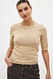 Beige Fein gestricktes T-Shirt