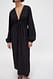 Black Gathered Drawstring Midi Dress