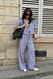 Blue/White gerade geschnittene Baumwollhose mit mittlerer Taille