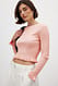 Light Pink Stricktop mit Rundhalsausschnitt und Rüschen
