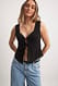 Black Linen Blend Lace Edge Top