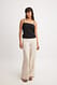 Light Beige Gerade geschnittene Hose aus Leinen-Mix mit mittelhoher Taille