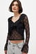 Black Long Sleeve Frill Lace Top