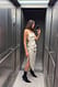 Light Grey Drapiertes Kleid aus Leinen