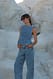 Light Blue Strukturiertes Denim-Top