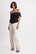 Beige Gerade Hose aus Leinen-Mix mit hoher Taille