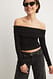 Black Schulterfreies Jersey-Oberteil