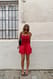 Red Rüschenkleid mit offenem Rücken