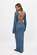 Dark Dusty Blue Strick-Maxikleid mit Rückenausschnitt und Spitzendetail