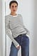 White/Black stripe Ripp-Strickoberteil mit Rundhalsausschnitt