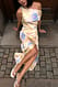 Yellow Print Midikleid aus Satin mit asymmetrischem Ausschnitt