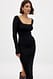 Black Midikleid Kleid mit Schlitz und U-Ausschnitt