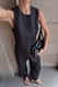 Black zulaufende Cropped-Hose mit Kordelzug