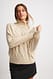 Beige Strickpullover mit Rollkragen und Zopfmuster