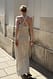 Beige gehäkeltes Strickmaxikleid aus Lurex