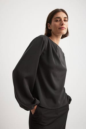Black Drapowana bluzka z bufiastymi rękawami