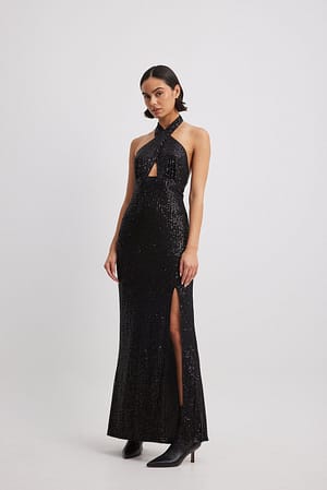 Black Halterneck-kjole med nøkkelhulldetalj
