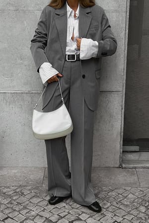 Grey Pantalón de traje ancho ​​de cintura alta