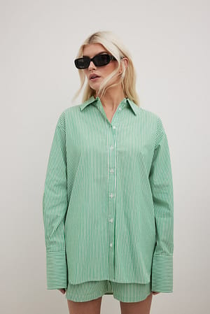 Green Stripe Camisa de algodón casual