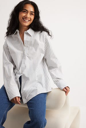Blue Stripe Oversized Long Sleeve Cotton Shirt