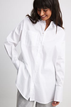 White Oversized skjorte med lomme