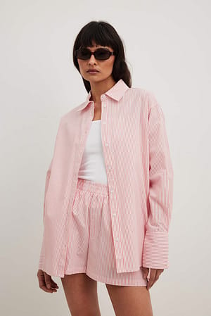 Pink Stripe Camisa de algodón casual