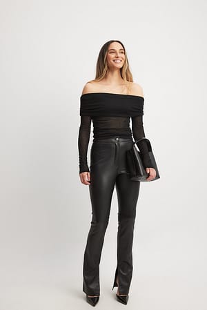 Black PU-leggings med sidesplitt