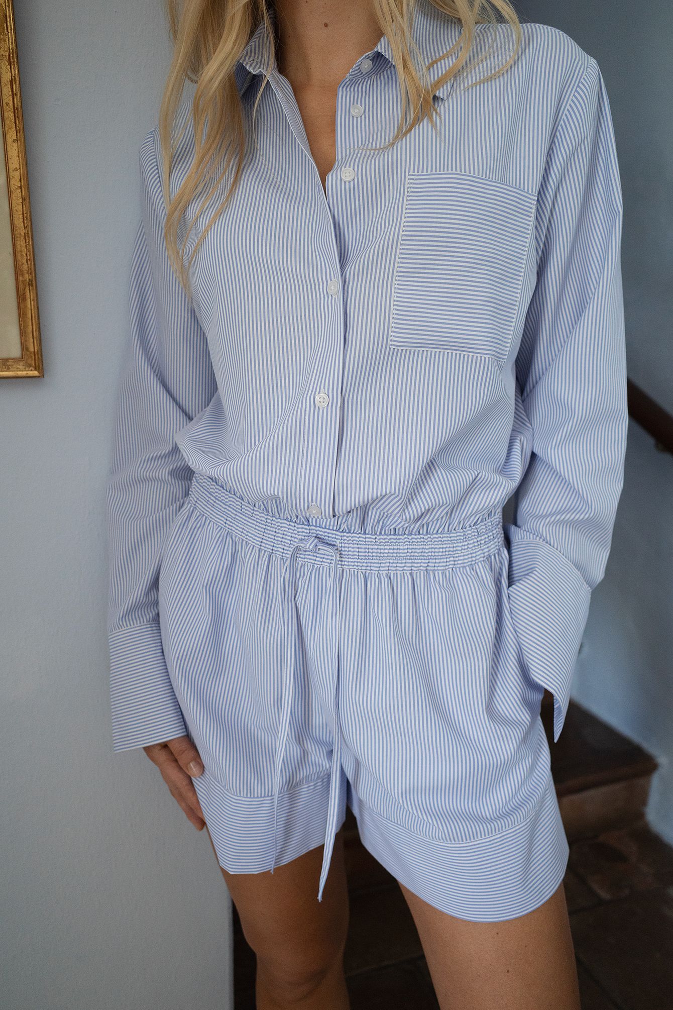 Stripe Long Sleeve Mini Jumpsuit