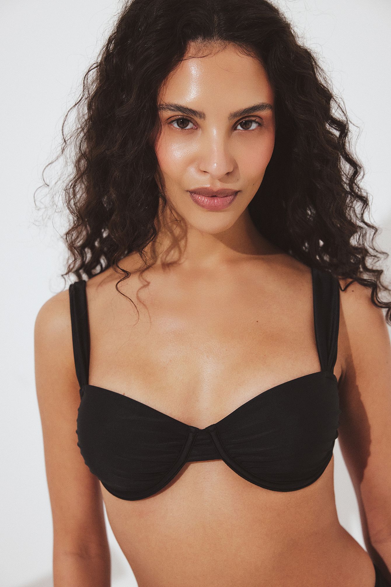 Black Wide Strap Draped Bikini Bra