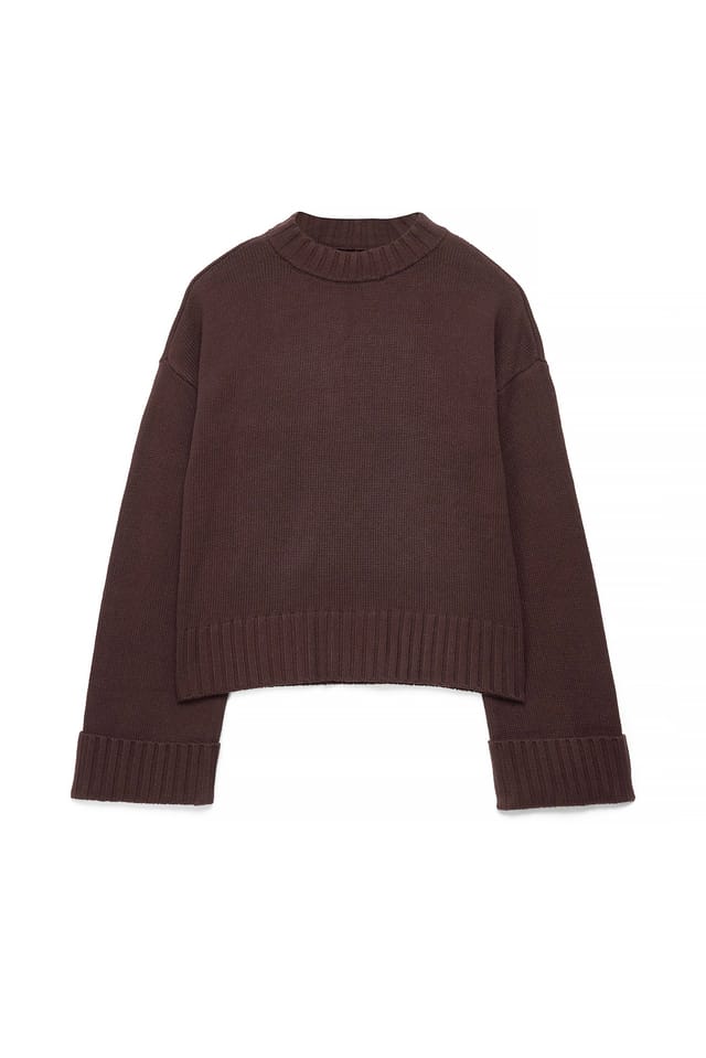 Brown Strickpullover mit gefalteten Ärmeln