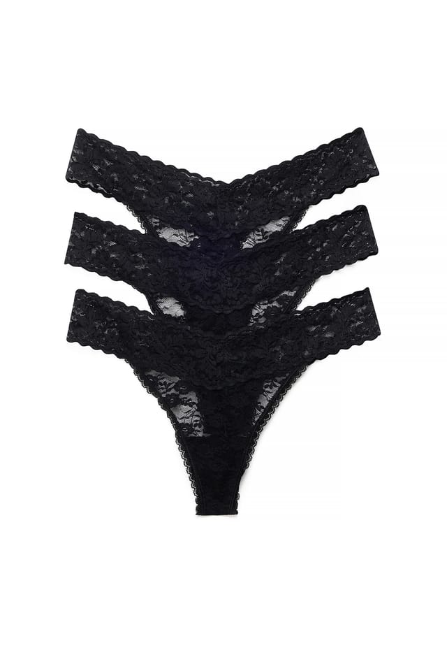 Black 3er-Pack Spitzenband-Strings