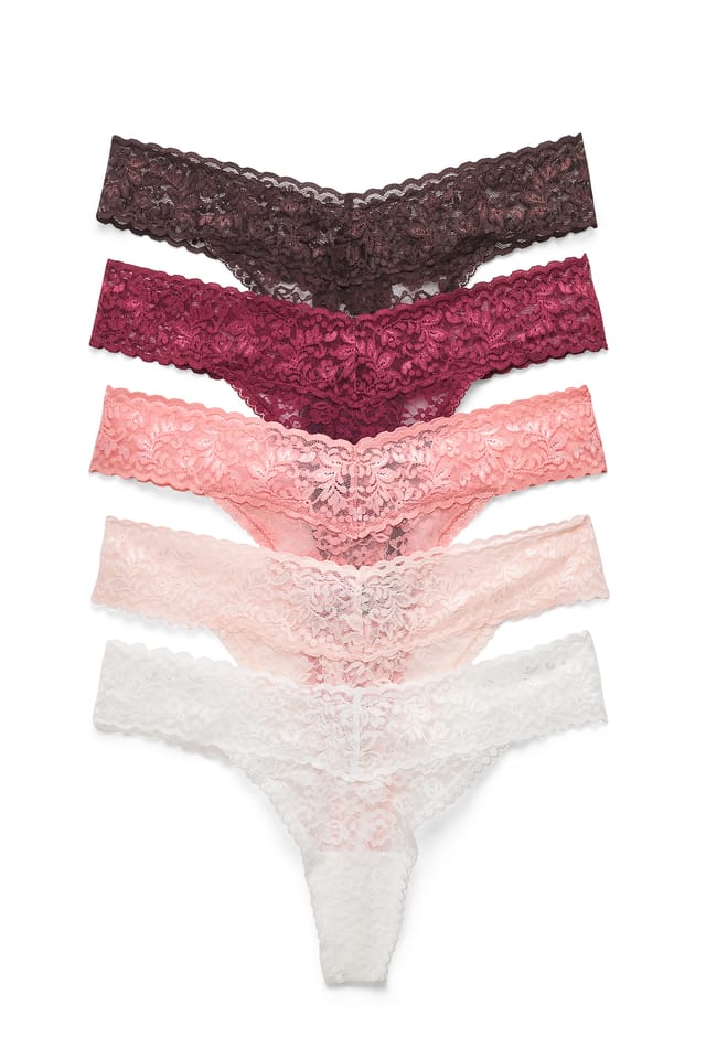 Wine Red 5er-Pack Spitzenband-Tanga