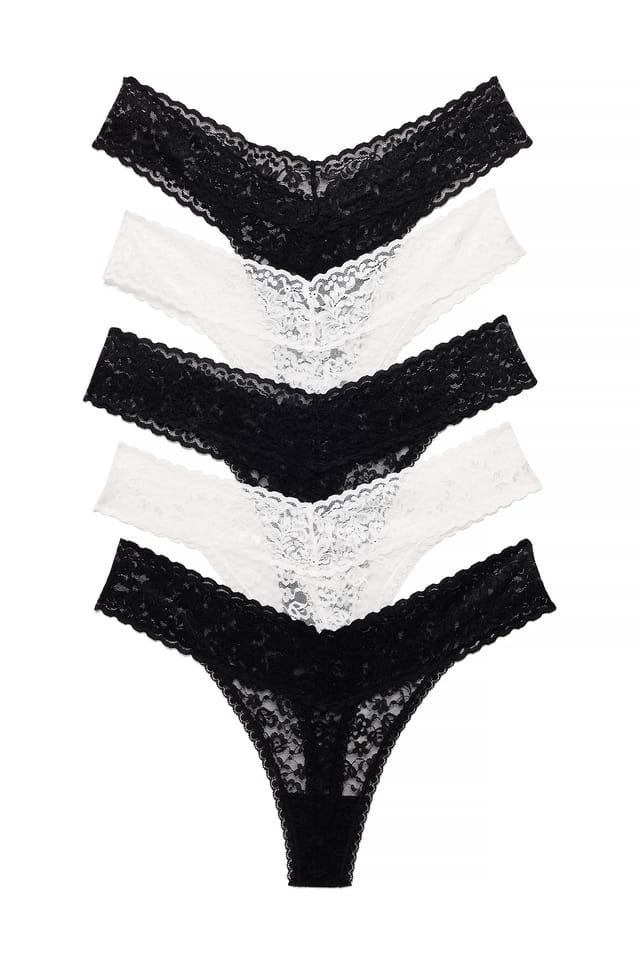 Black/White 5er-Pack Spitzenband-Tanga