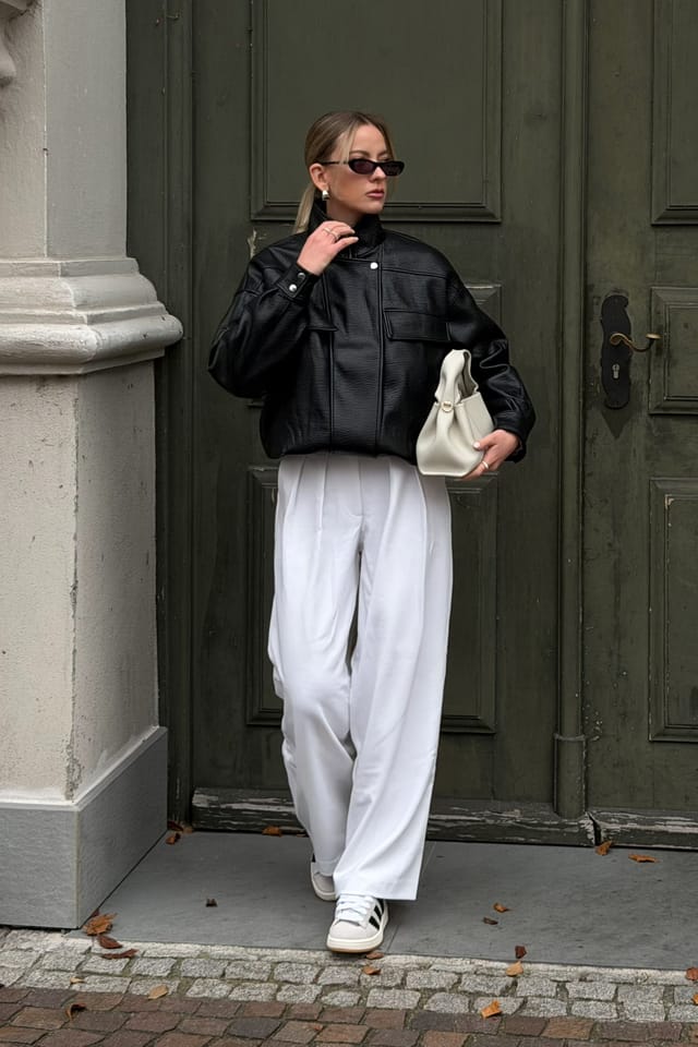 White Pantalon de tailleur large à taille haute