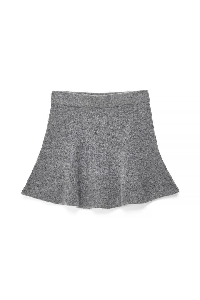 Grey Melange Alpaca Blend Flared Knitted Mini Skirt